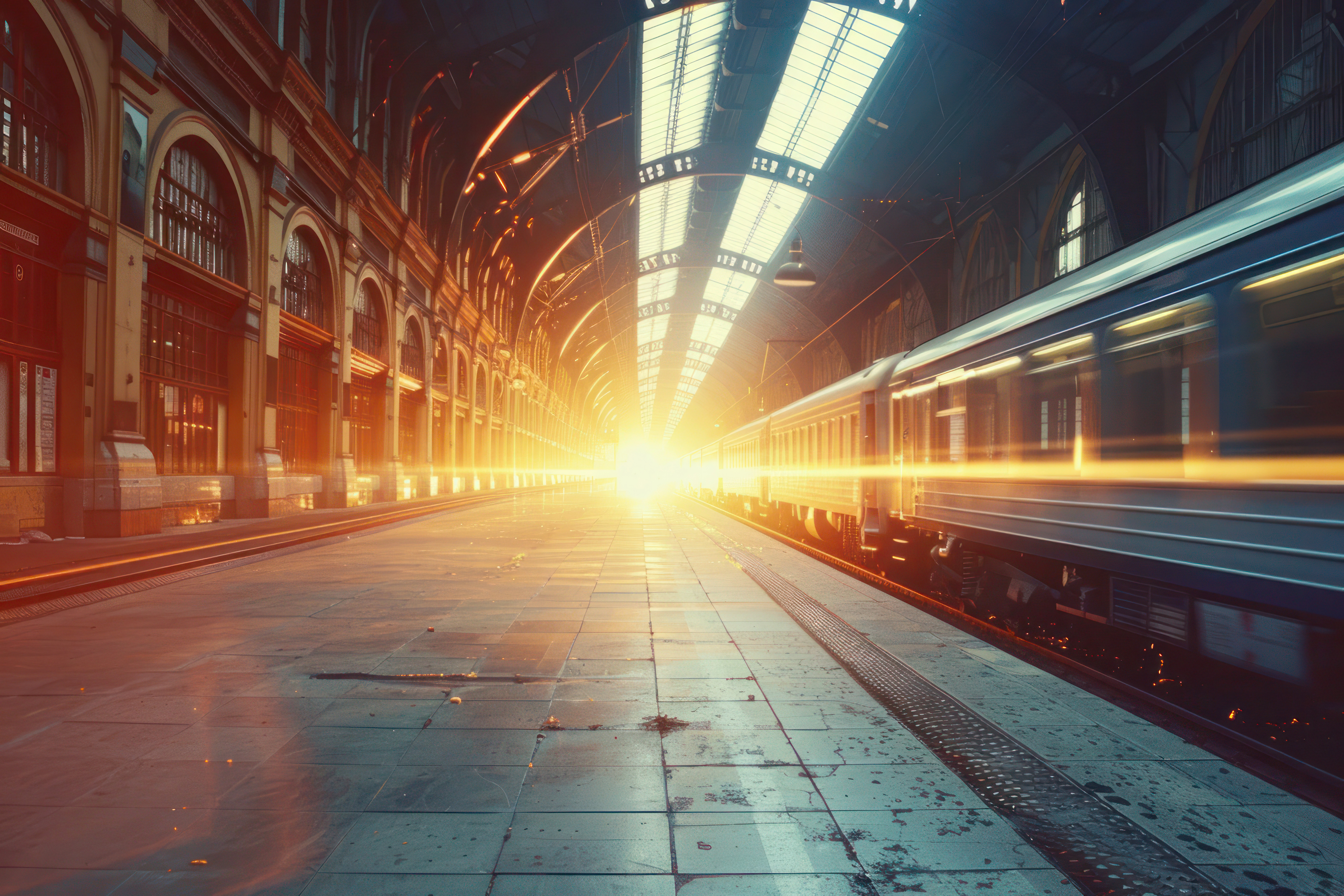 A futuristic train station, a metaphor for the performance of works through time
