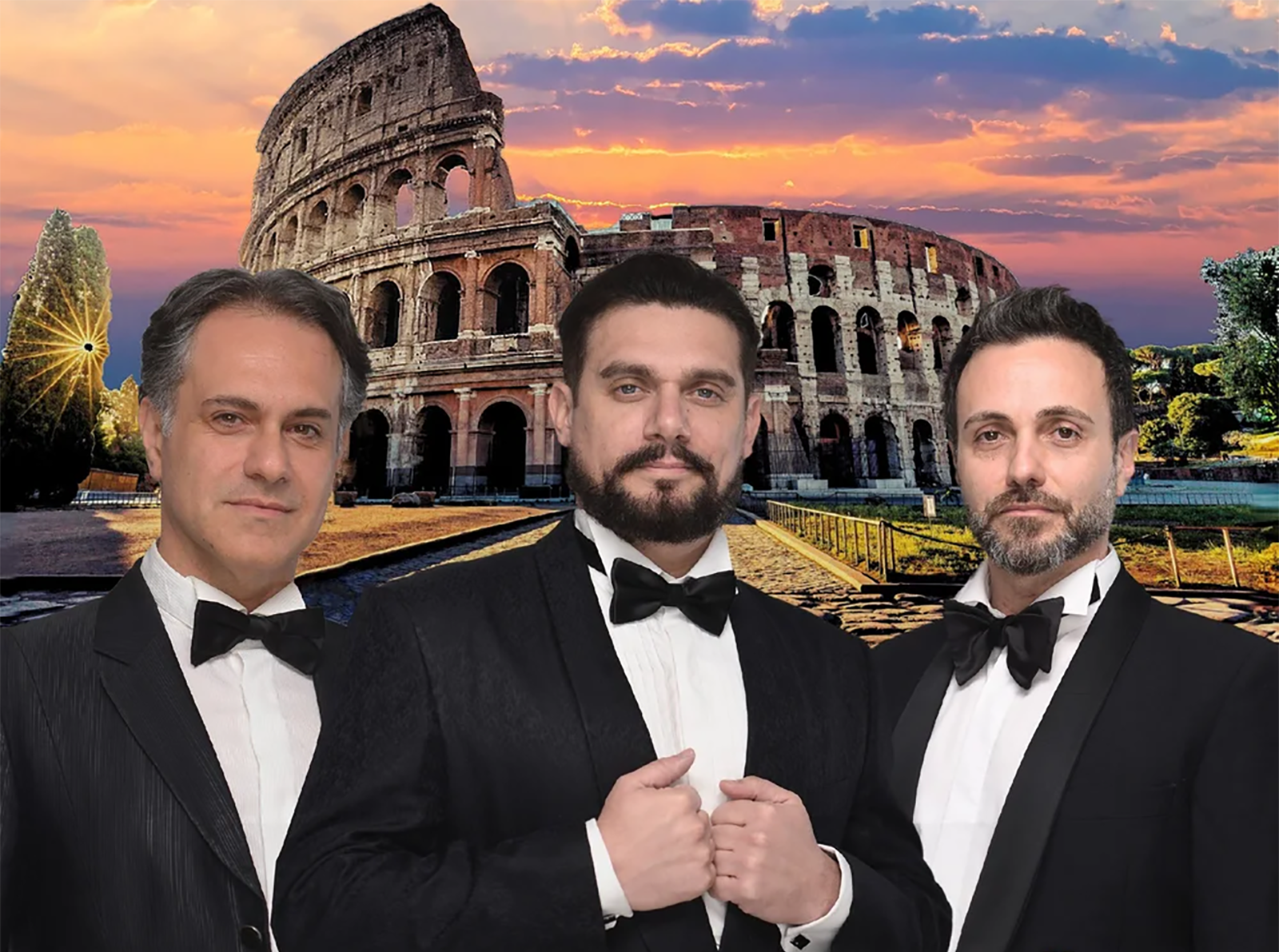 Three Italian Tenors, with the Colosseum as a backdrop