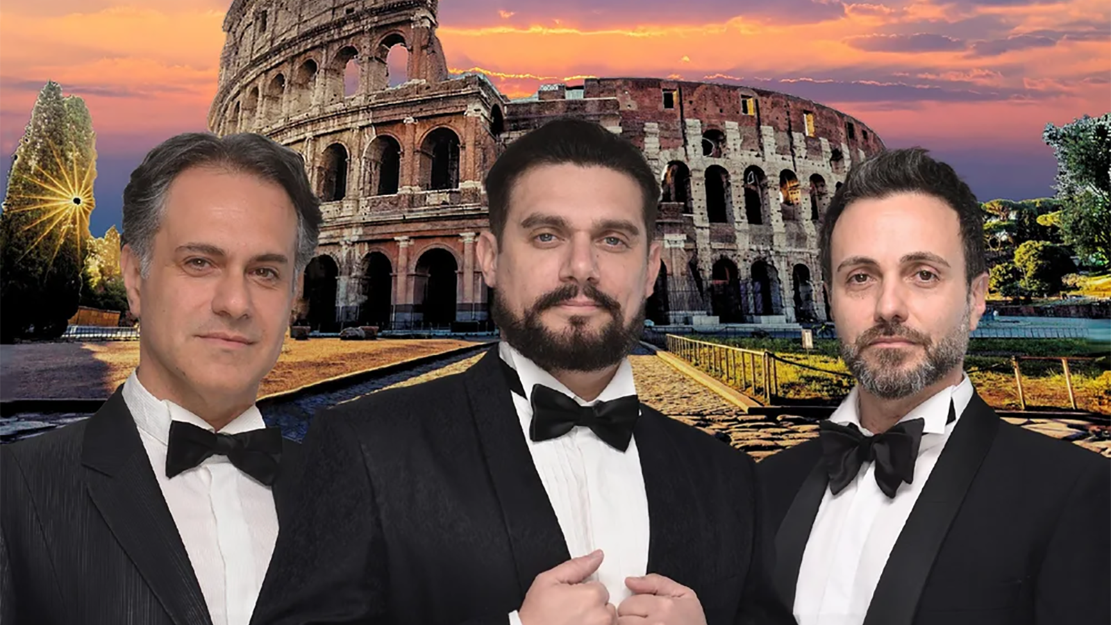Three Italian Tenors, with the Colosseum as a backdrop