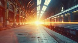 A futuristic train station, a metaphor for the performance of works through time