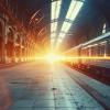 A futuristic train station, a metaphor for the performance of works through time