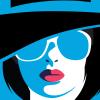Graphic image of woman in hat and sunglasses